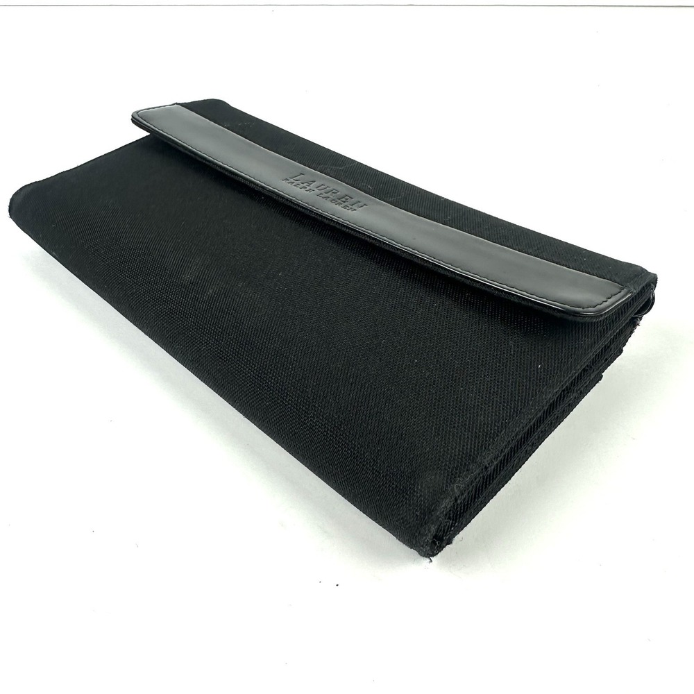 Ralph Lauren Vintage Wallet Black Canvas Faux Leather Checkbook Holder Organizer